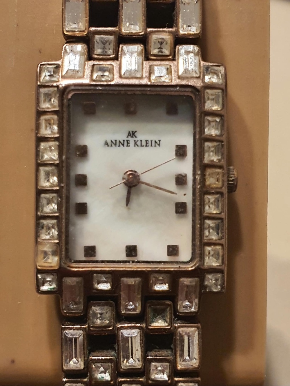 Anne Klein Goldtone/White Rhinestone Stainless Steel Women's Watch